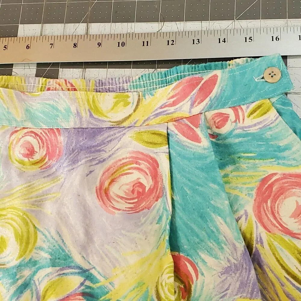 Vintage Silk Skirt Womens Size 14  Blue Pink Midi Cottage Coquette 80s Glam Rock
